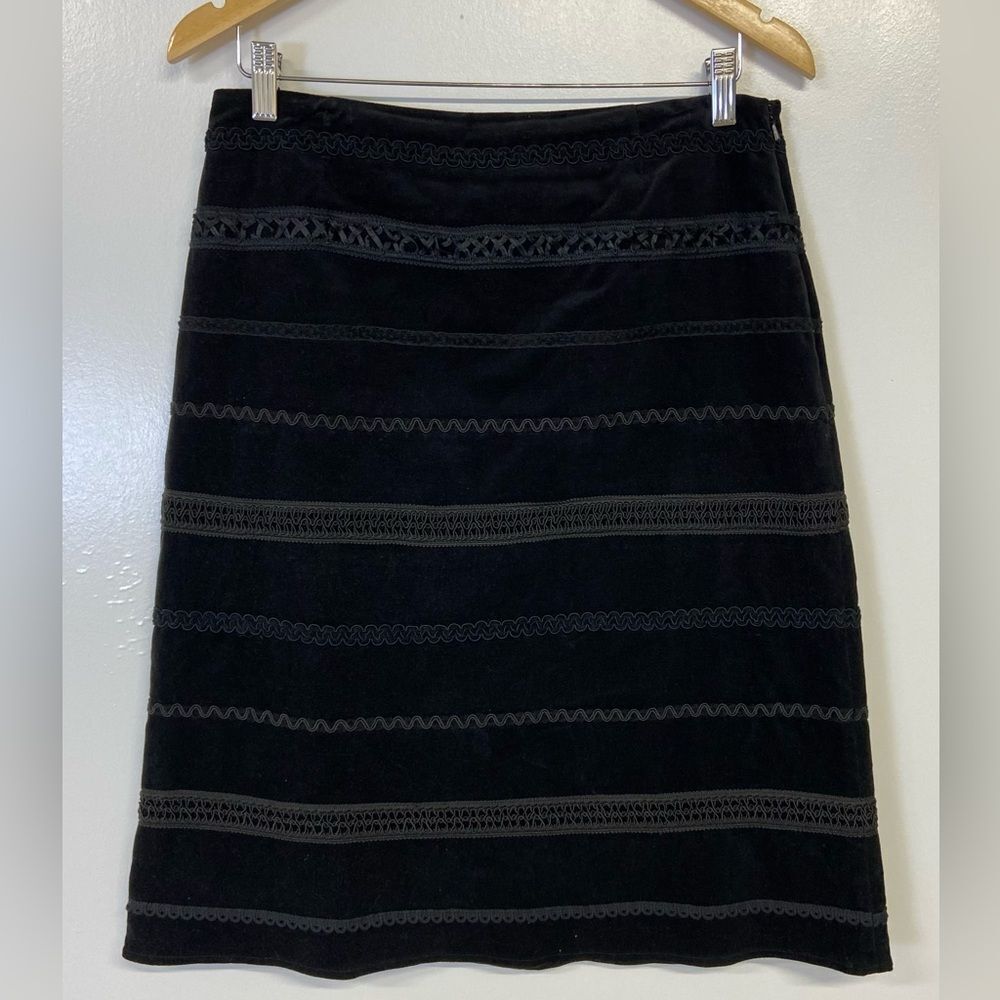 Marisa Christina Vintage Black Velvet Ribbon Trimmed Side Zip Lined Skirt Size 6
